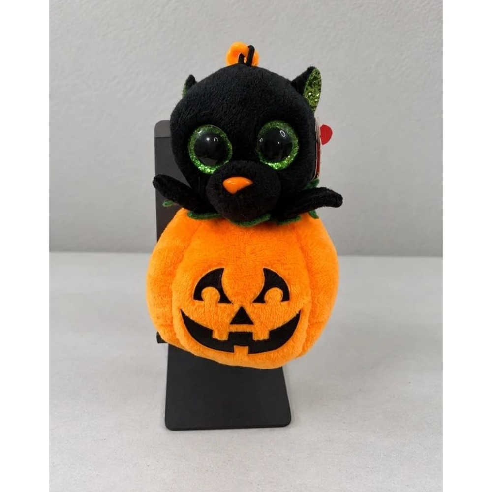 Ty Midnight Halloweenie Beanies Pumpkin Cat Plush Clip 5-Inch Height New Tags